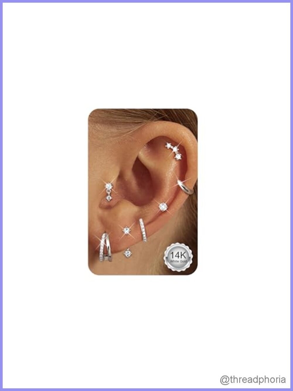 Hypoallergenic 14K Gold Plated Stainless Steel Earring Stack Set 7 Pairs